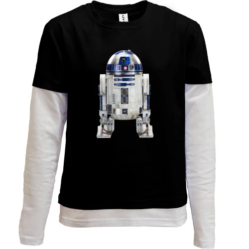 Комбинированный детский лонгслив, черный, с рисунком робота R2 D2