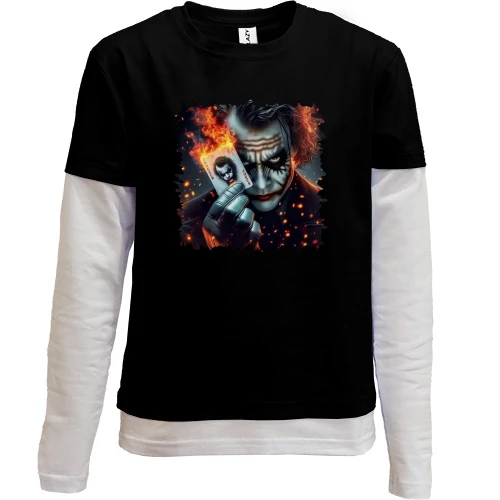 Комбинированный детский лонгслив, черный, Joker (в огне)