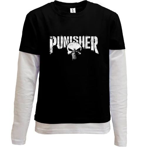 Комбинированный детский лонгслив, Черный, The Punisher