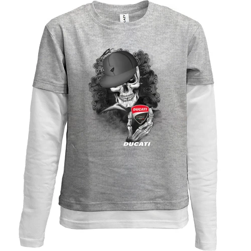 Комбинированный детский лонгслив, серый, Ducati Corse (skeleton)