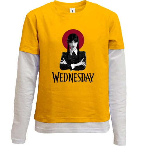 Комбінований дитячий лонгслів, червоний, Wednesday (чорно-червоний)