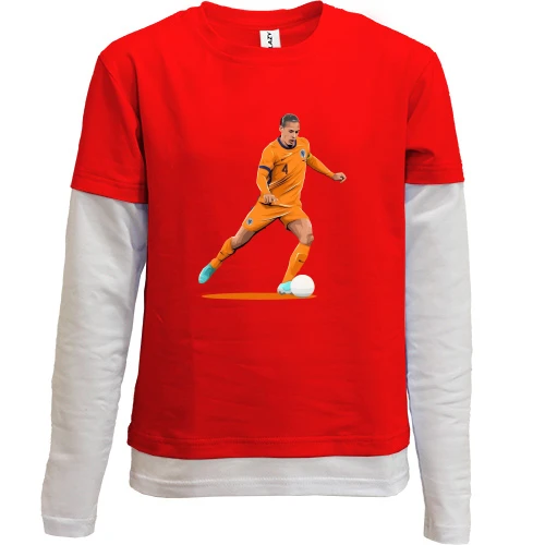 Комбинированный детский лонгслив, красный, Virgil Van Dijk (2)