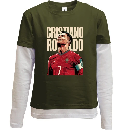 Комбинированный детский лонгслив, хаки, с принтом «Cristiano Ronaldo»