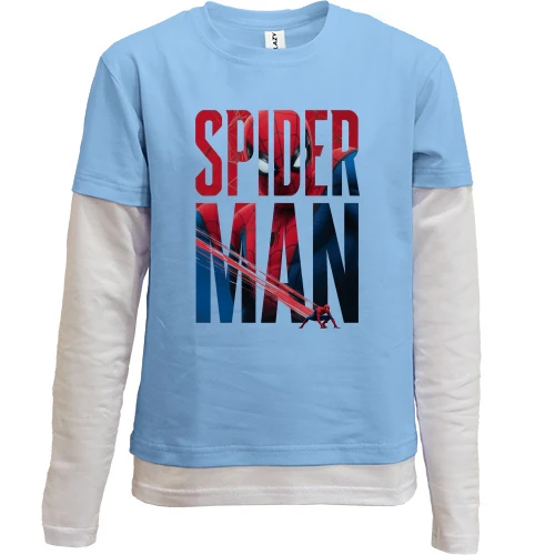 Комбинированный детский лонгслив, синий, с надписью Spider-Man и паутиной