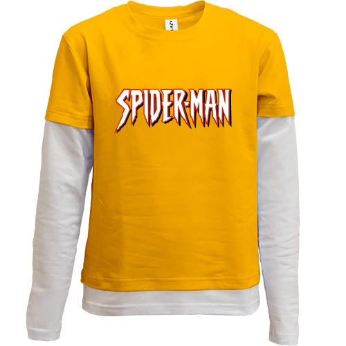 Комбинированный детский лонгслив, желтый, с контурной надписью Spider-Man