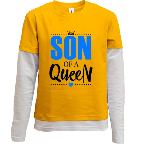Комбинированный детский лонгслив с надписью «SON OF A QUEEN», короной и маленькими сердечками
