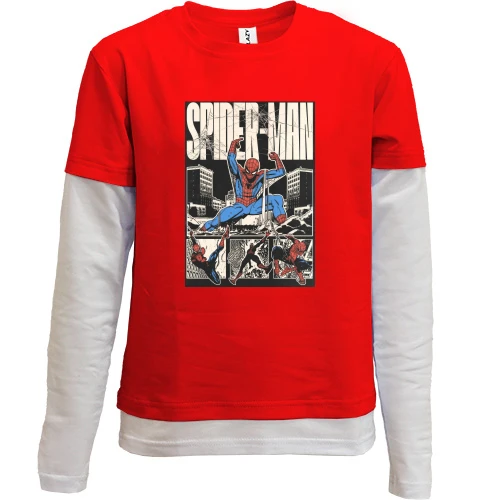 Комбинированный детский лонгслив, красный, Постер Spider-Man