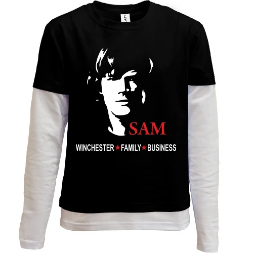 Комбинированный детский лонгслив, черный, "Sam Winchester"