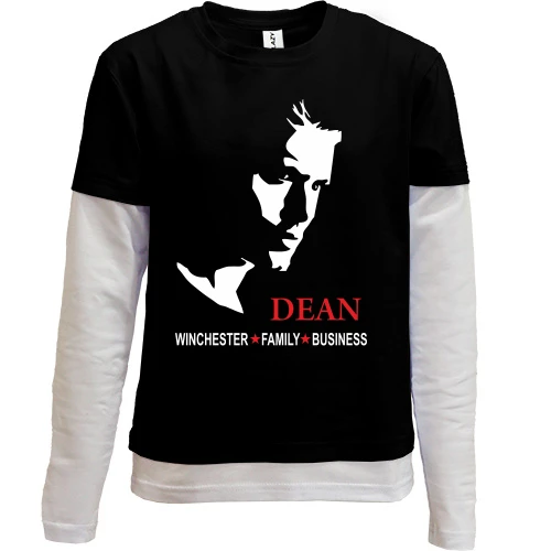 Комбінований дитячий лонгслів, Чорний, з принтом Dean Winchester
