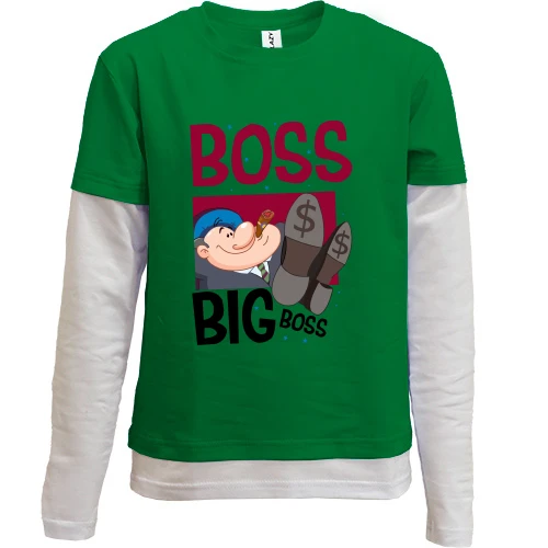 Комбинированный детский лонгслив, зеленый, Boss, big boss