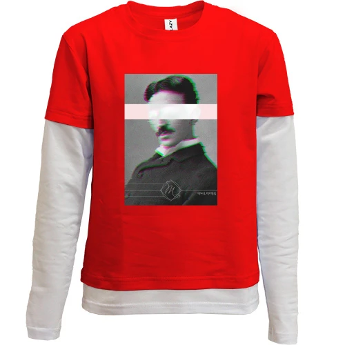 Комбинированный детский лонгслив, красный, Nikola Tesla