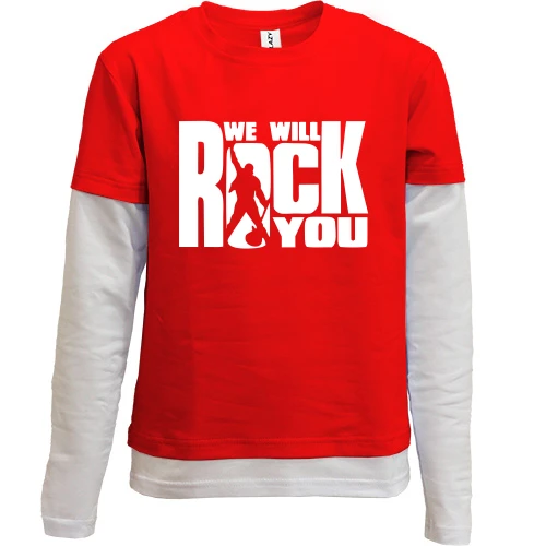 Комбинированный детский лонгслив, красный, "We will rock you"