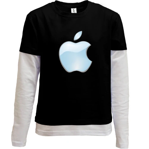 Комбинированный детский лонгслив, черный, с логотипом Apple