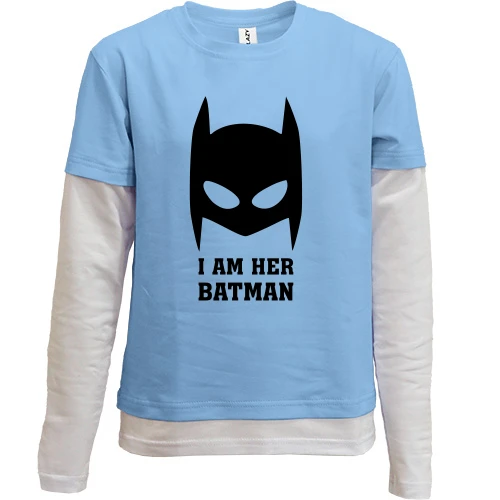 Комбинированный детский лонгслив, синий, I am her batman