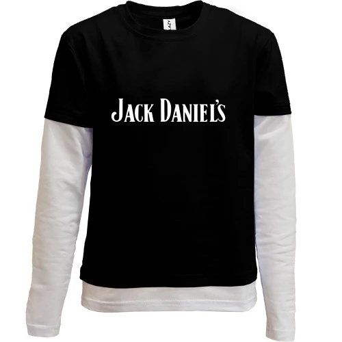Комбинированный детский лонгслив, черный, с надписью Jack Daniels