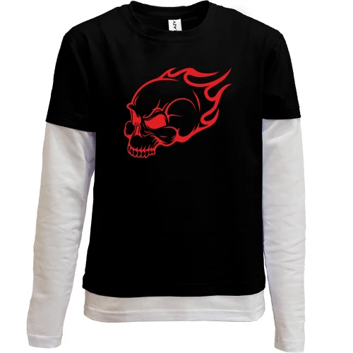 Комбинированный детский лонгслив, черный, "Flaming Skull"
