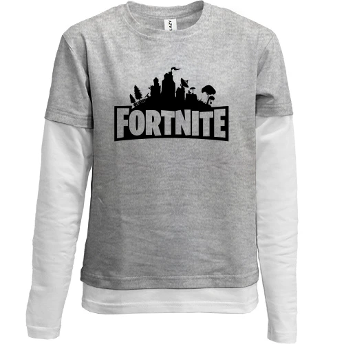 Комбинированный детский лонгслив, серый, с надписью Fortnite