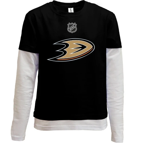 Комбинированный детский лонгслив, черный, Anaheim Ducks (D-лого)