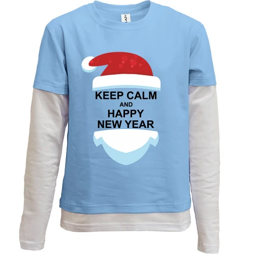 Комбінований дитячий лонгслів, Синій, Keep calm and Happy New Year