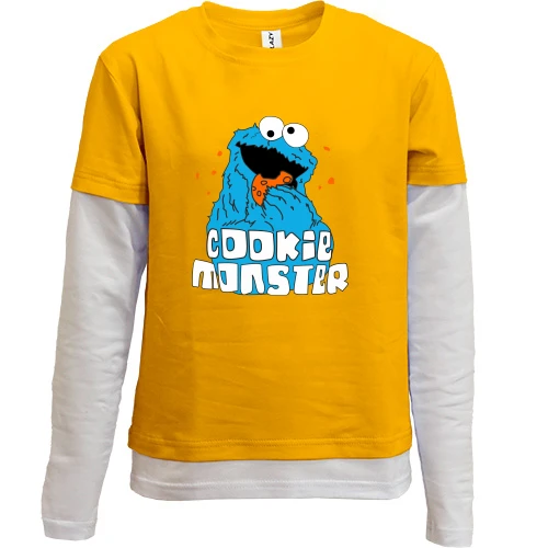 Комбинированный детский лонгслив Cookie monster ест печеньку