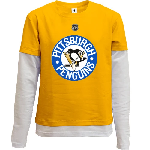Комбинированный детский лонгслив, синий, Pittsburgh Penguins с эмблемой в синем круге