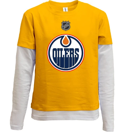 Комбинированный детский лонгслив, синий, Edmonton Oilers
