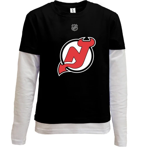 Комбинированный детский лонгслив, черный, New Jersey Devils