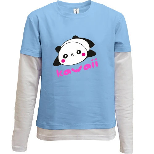Комбинированный детский лонгслив, синий, Kawaii Panda (Кавай Панда)