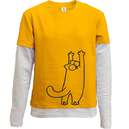 Комбинированный детский лонгслив, желтый, Simon's cat царапается