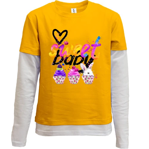 Комбинированный детский лонгслив, желтый, Sweet baby (1)