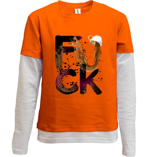 Комбинированный детский лонгслив, красный, с кофе "fuck"
