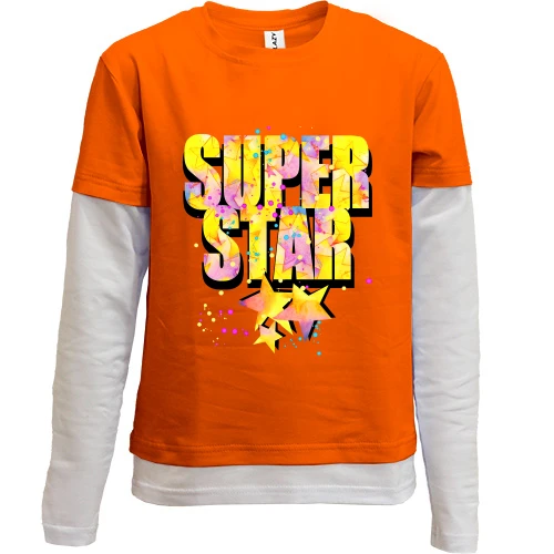Комбинированный детский лонгслив, красный, Super star (звёзды)