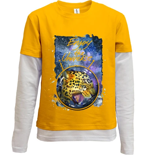 Комбінований дитячий лонгслів, жовтий, з леопардом "Enjoy the universe" (2)
