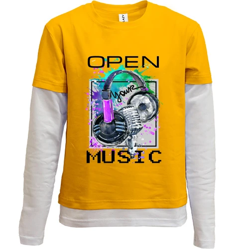 Комбинированный детский лонгслив, Синий, с наушниками Open your music