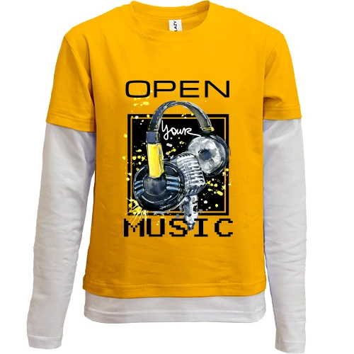 Комбинированный детский лонгслив, желтый, с наушниками Open your music (1)