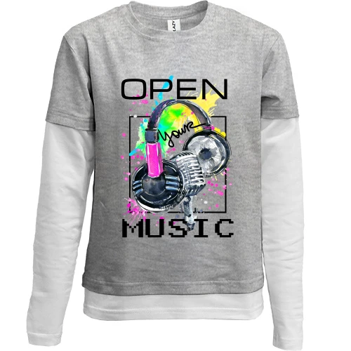 Комбинированный детский лонгслив, серый, с наушниками Open your music (2)
