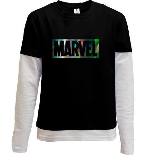 Комбинированный детский лонгслив, черный, Marvel (голограмма)
