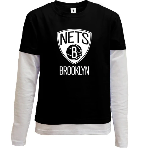 Комбинированный детский лонгслив, черный, Brooklyn Nets