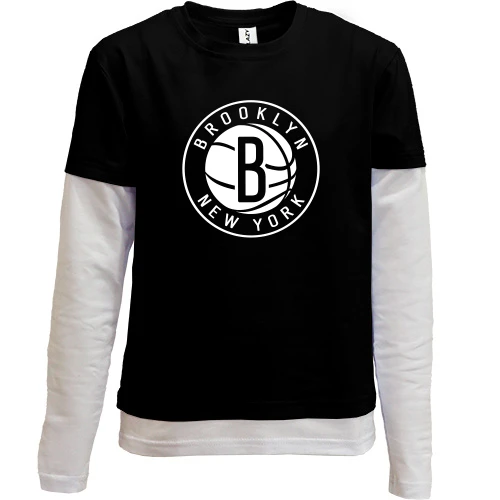 Комбинированный детский лонгслив, черный, Brooklyn Nets (2)