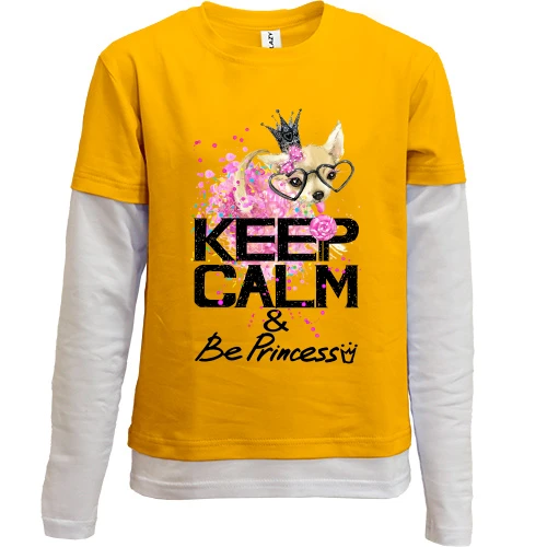Комбінований дитячий лонгслів, Синій, з собачкою "Keep calm and be princess"