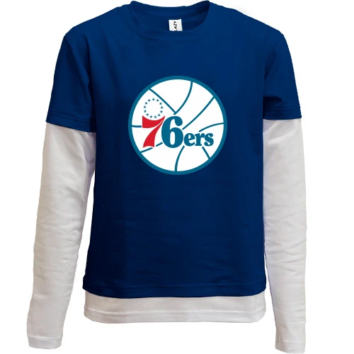 Комбинированный детский лонгслив, синий, Philadelphia 76ers