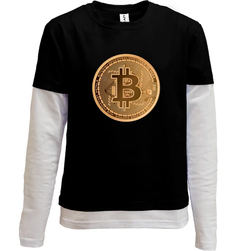 Комбинированный детский лонгслив, черный, Биткоин (Bitcoin)