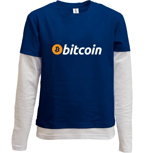 Комбинированный детский лонгслив, синий, Bitcoin