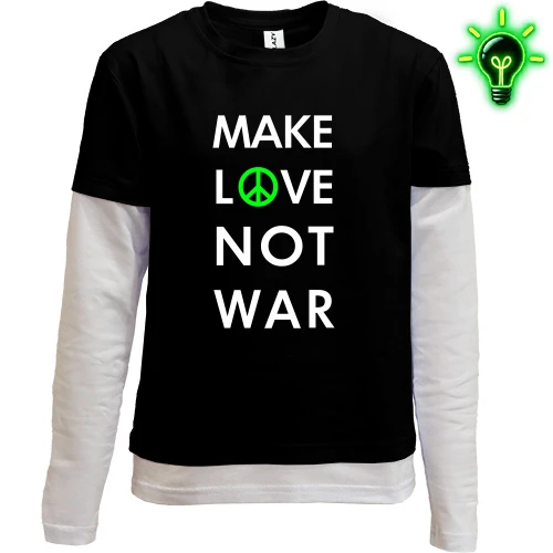 Комбинированный детский лонгслив, черный, "Make Love, Not War"