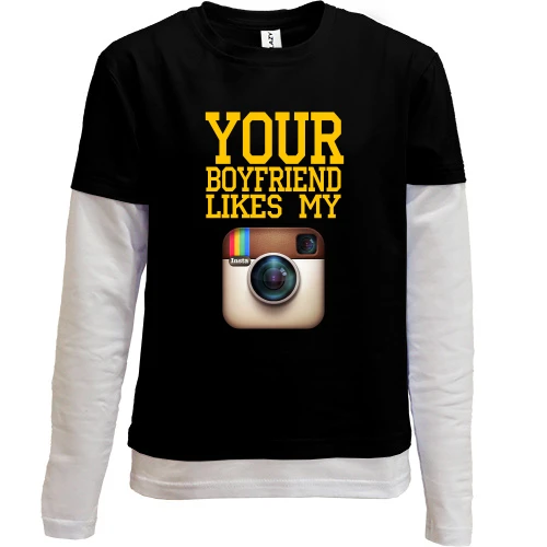 Комбинированный детский лонгслив, черный, Your boyfriend like my Instagram