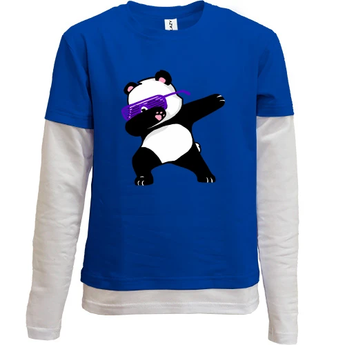 Комбинированный детский лонгслив, синий, Dabbing Panda