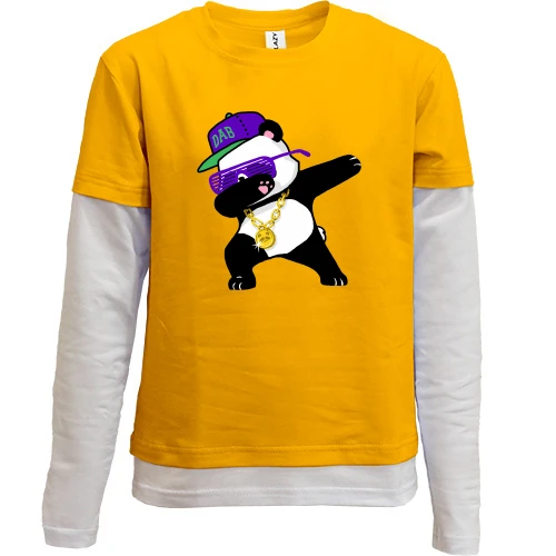 Комбинированный детский лонгслив, желтый, Dabbing Gangsta Panda