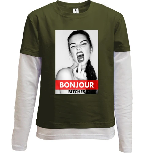 Комбинированный детский лонгслив, черный, Bonjour
