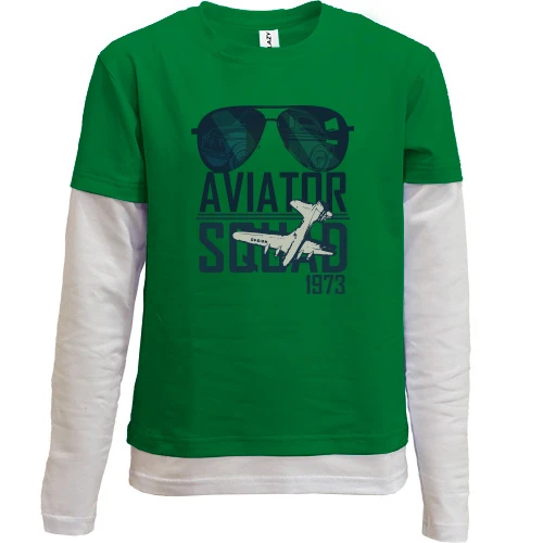 Комбинированный детский лонгслив, зеленый, Aviator Squad 1973