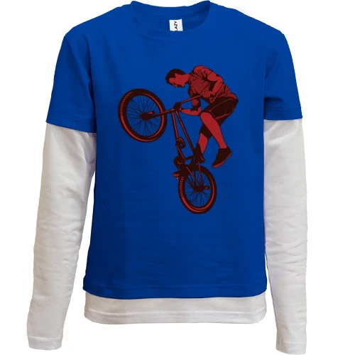 Комбинированный детский лонгслив, синий, с BMX велосипедистом